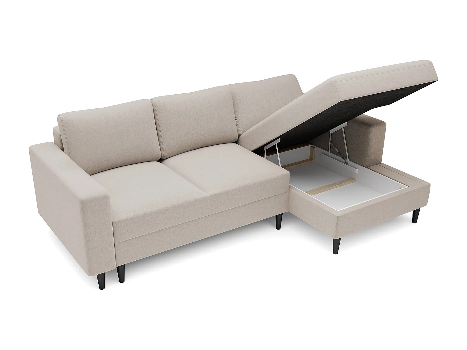 Canapé d'angle - 230 cm - en L avec un coffre de rangement - velours hydrophobe - beige - côté droit - NALIKA