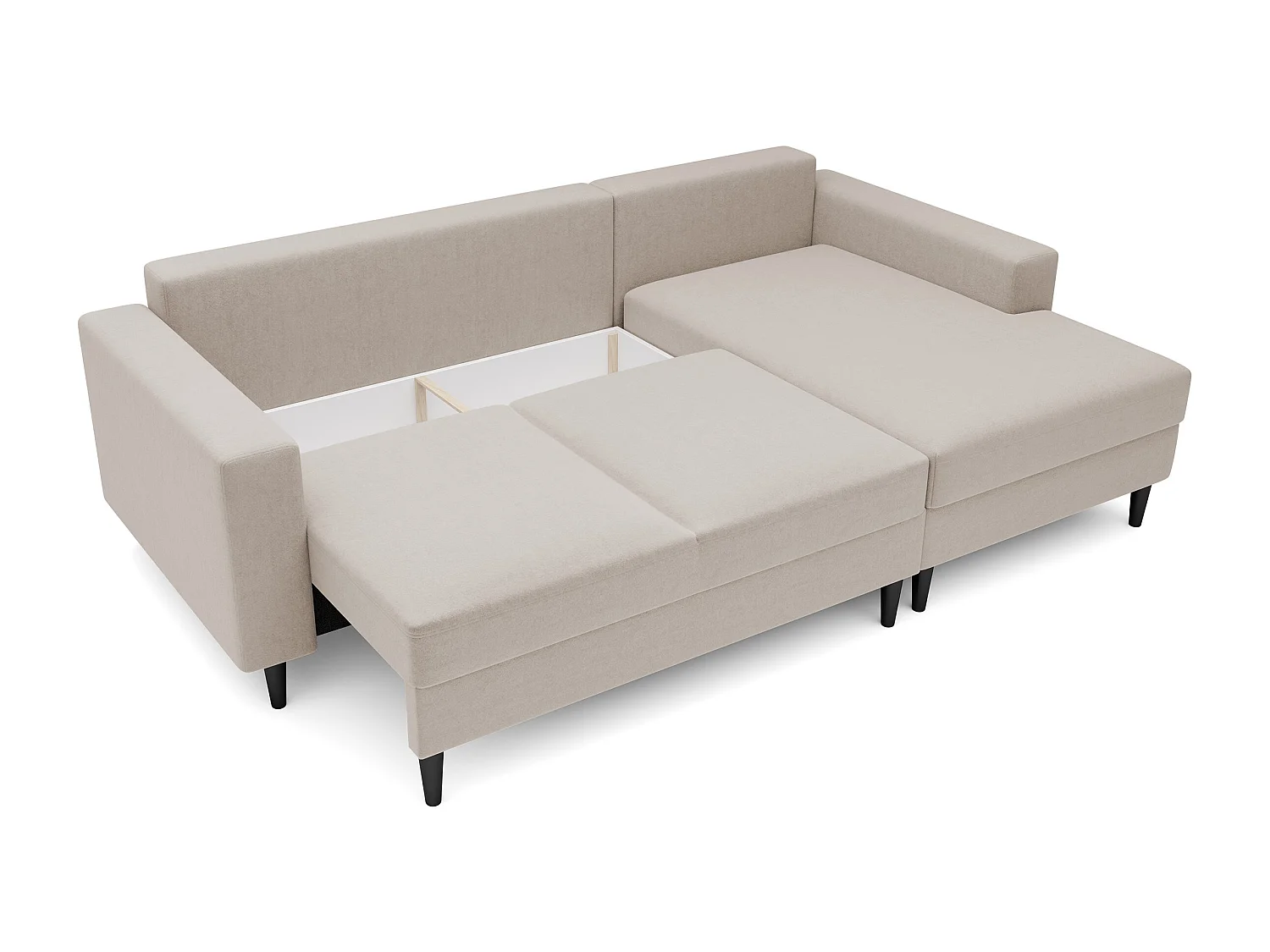 Canapé d'angle - 230 cm - en L avec un coffre de rangement - velours hydrophobe - beige - côté droit - NALIKA