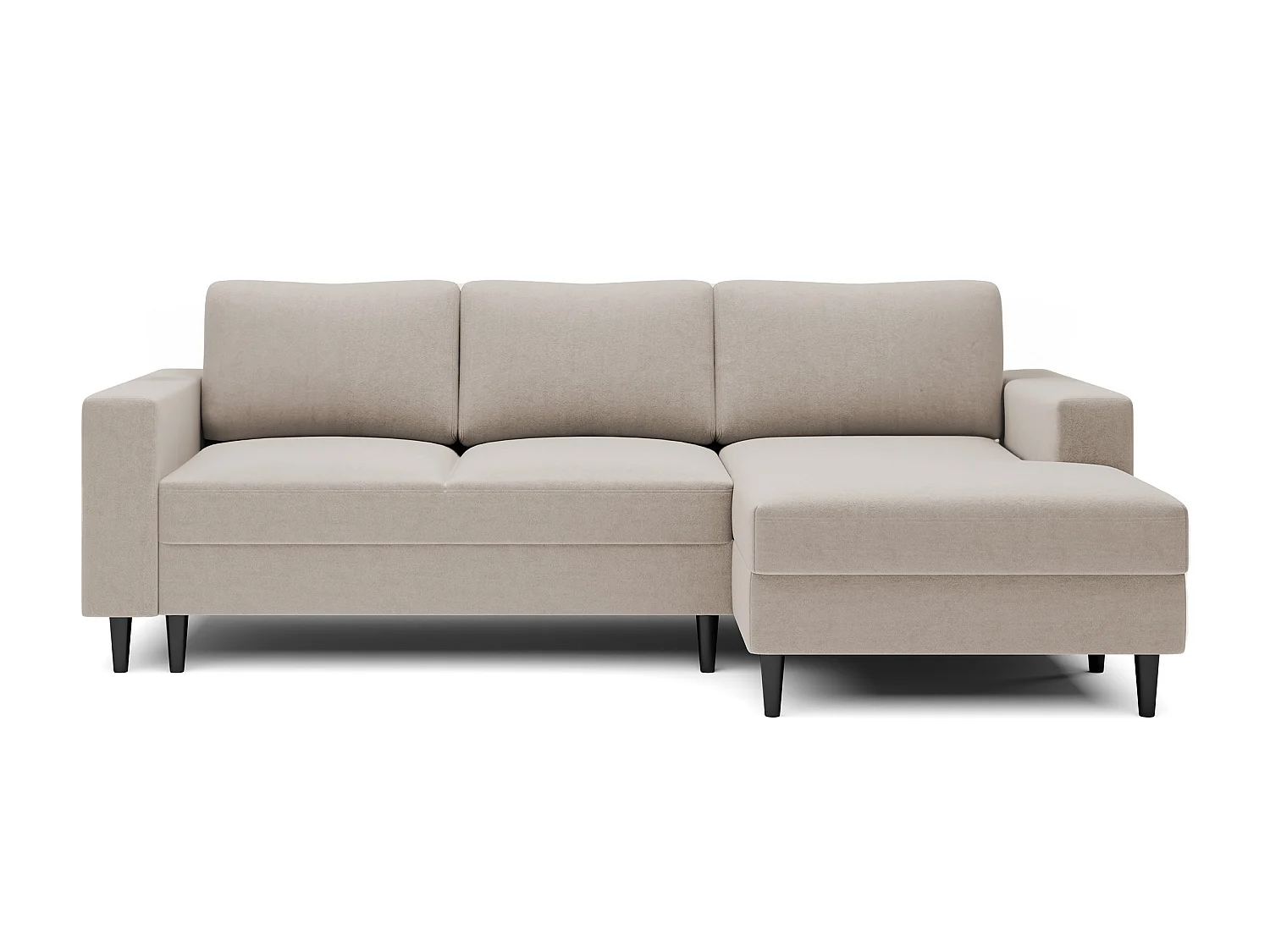 Canapé d'angle - 230 cm - en L avec un coffre de rangement - velours hydrophobe - beige - côté droit - NALIKA
