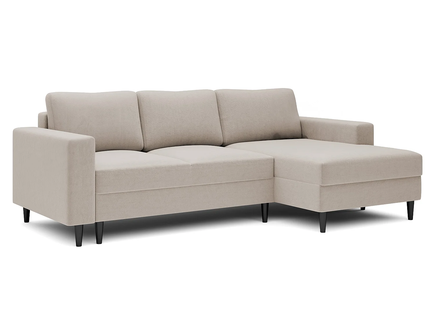 Canapé d'angle - 230 cm - en L avec un coffre de rangement - velours hydrophobe - beige - côté droit - NALIKA