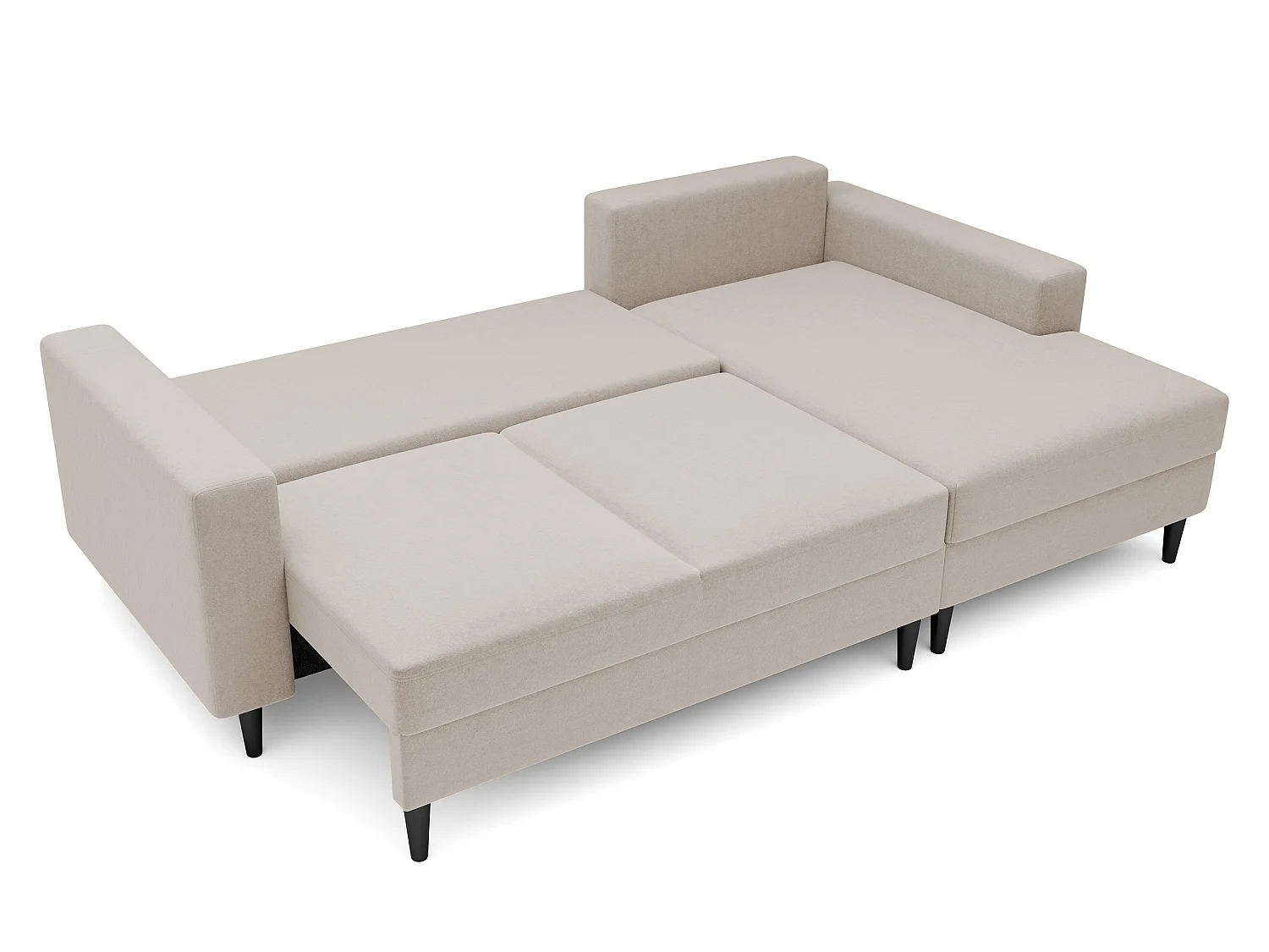 Canapé d'angle - 230 cm - en L avec un coffre de rangement - velours hydrophobe - beige - côté droit - NALIKA