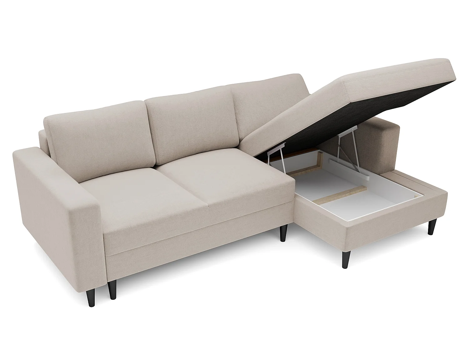 Canapé d'angle - 230 cm - en L avec un coffre de rangement - velours hydrophobe - beige - côté droit - NALIKA