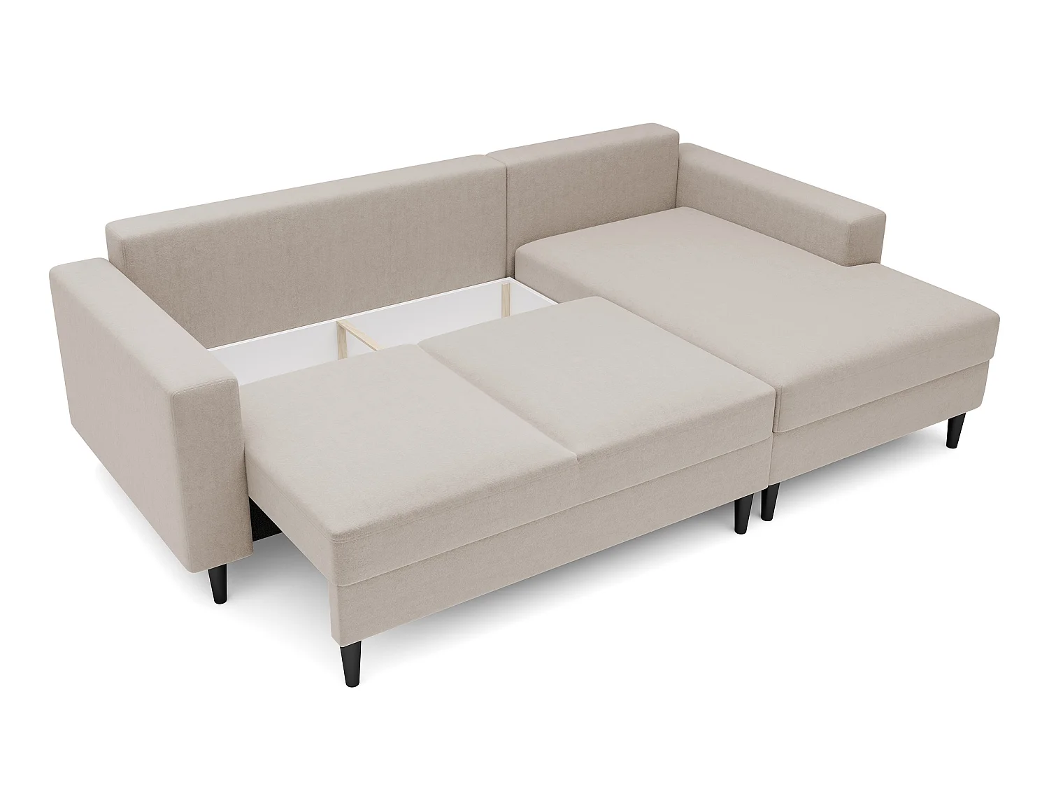 Canapé d'angle - 230 cm - en L avec un coffre de rangement - velours hydrophobe - beige - côté droit - NALIKA