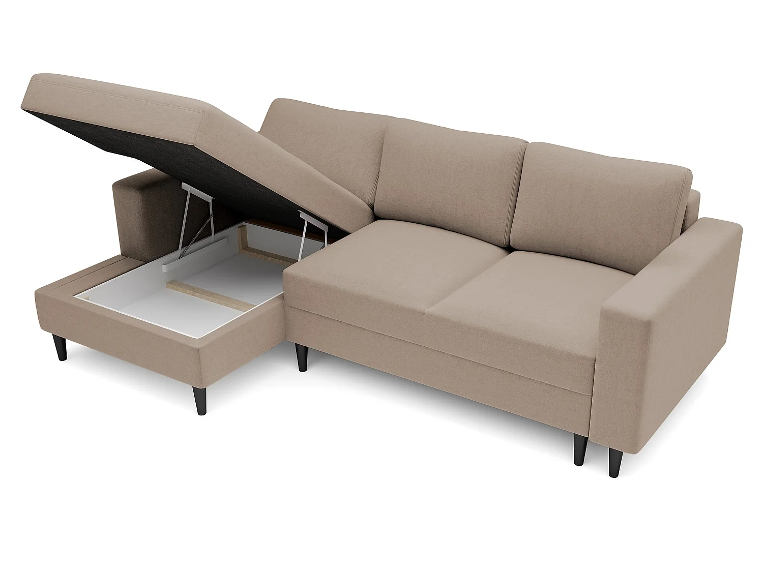 Canapé d'angle - 230 cm - en L avec un coffre de rangement - velours hydrophobe - beige foncé - côté gauche - NALIKA