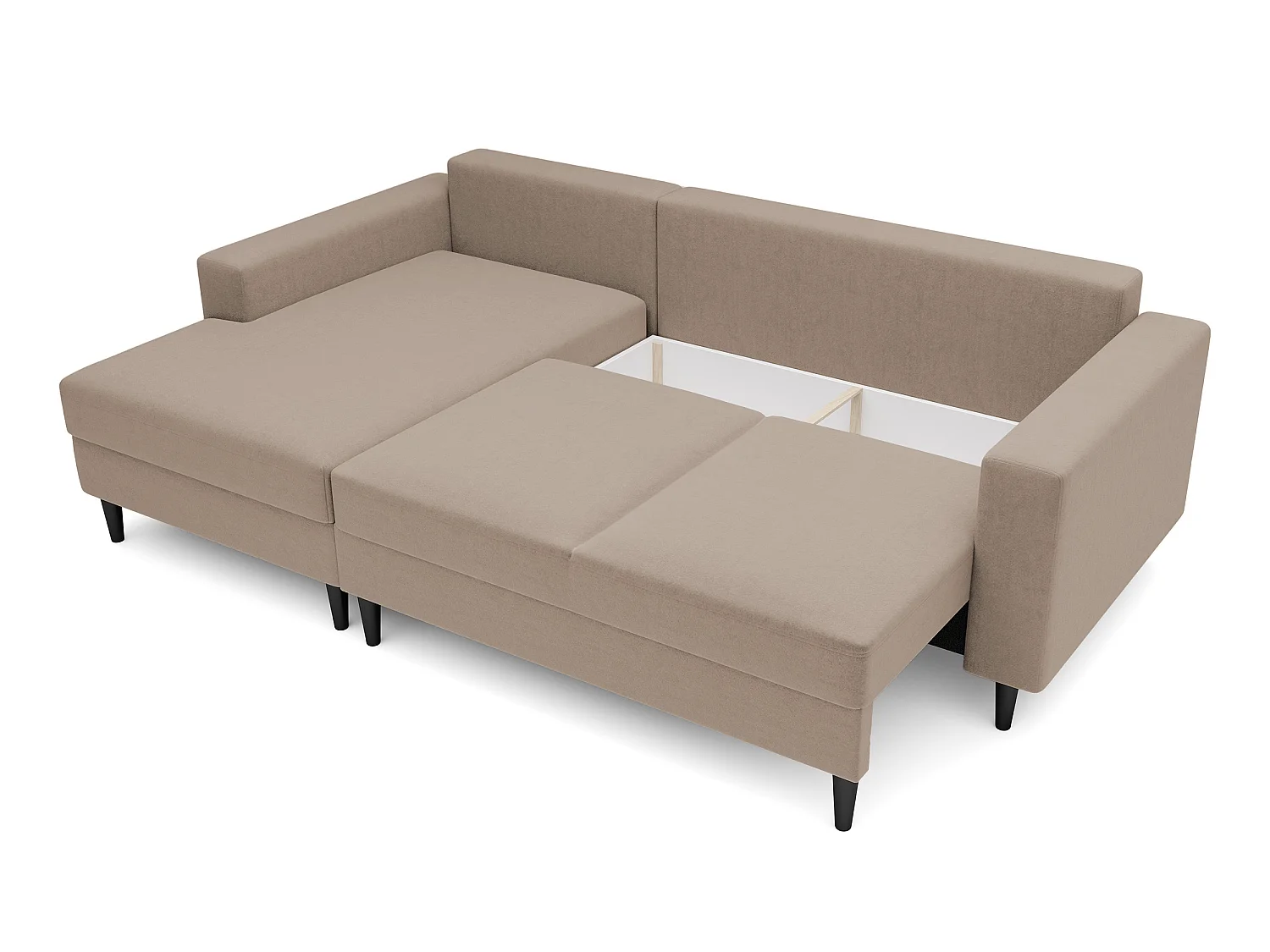Canapé d'angle - 230 cm - en L avec un coffre de rangement - velours hydrophobe - beige foncé - côté gauche - NALIKA