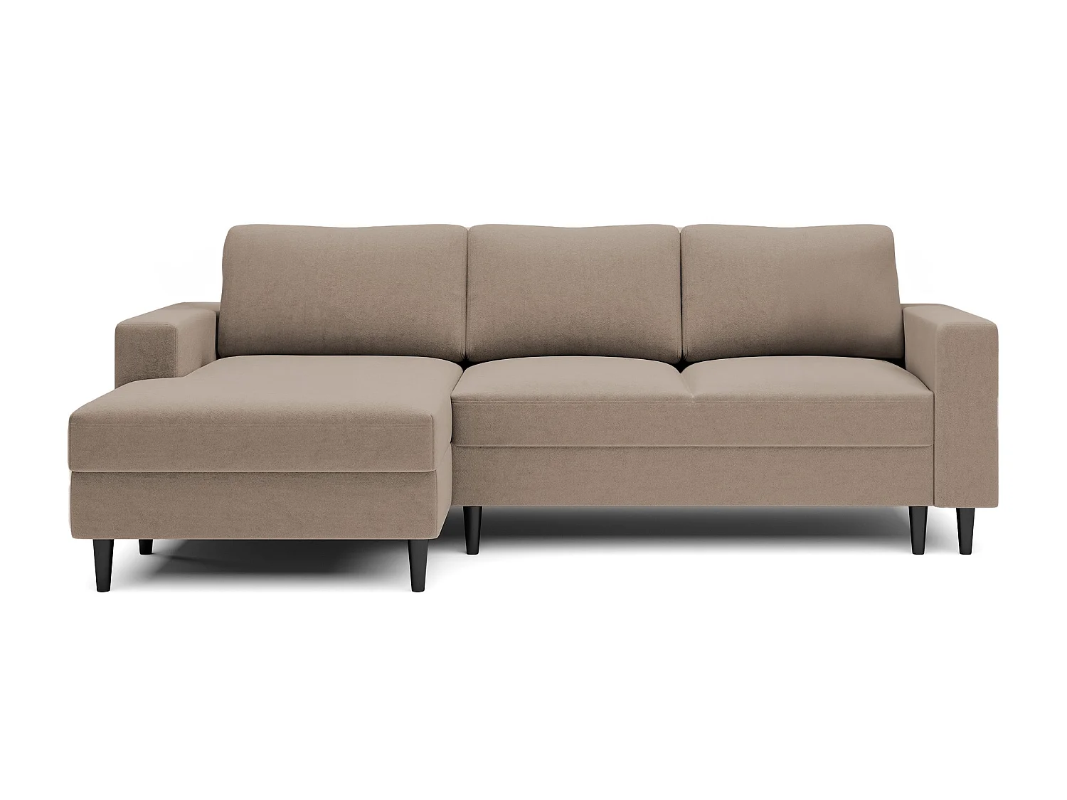 Canapé d'angle - 230 cm - en L avec un coffre de rangement - velours hydrophobe - beige foncé - côté gauche - NALIKA