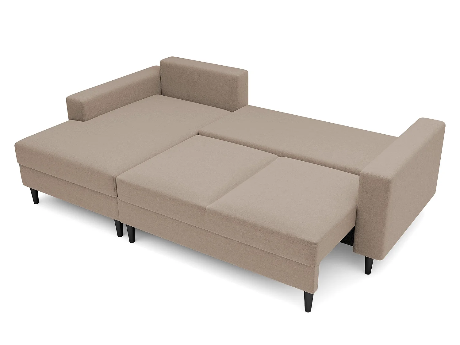 Canapé d'angle - 230 cm - en L avec un coffre de rangement - velours hydrophobe - beige foncé - côté gauche - NALIKA
