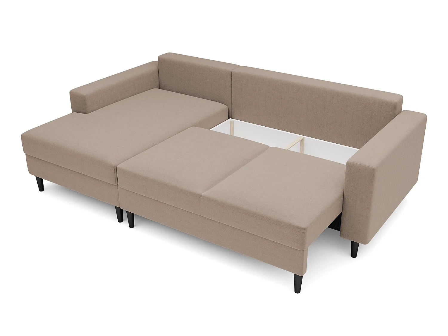 Canapé d'angle - 230 cm - en L avec un coffre de rangement - velours hydrophobe - beige foncé - côté gauche - NALIKA