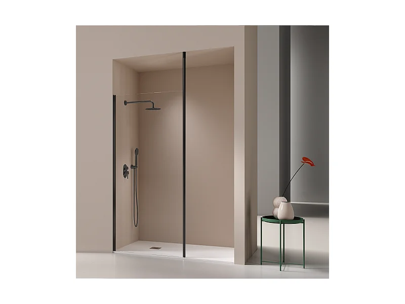 Paroi de douche fixe FRESH LEVANTE profil noir mat 80 cm Sans sérigraphie