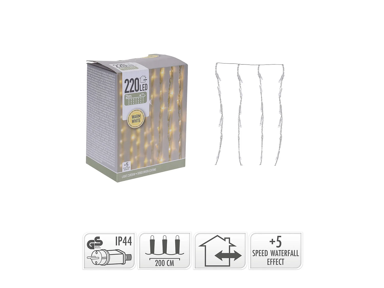 Guirlande Lumineuse Cascade 220 LED Blanc Chaud Déco Noël pour la Maison en Extérieur