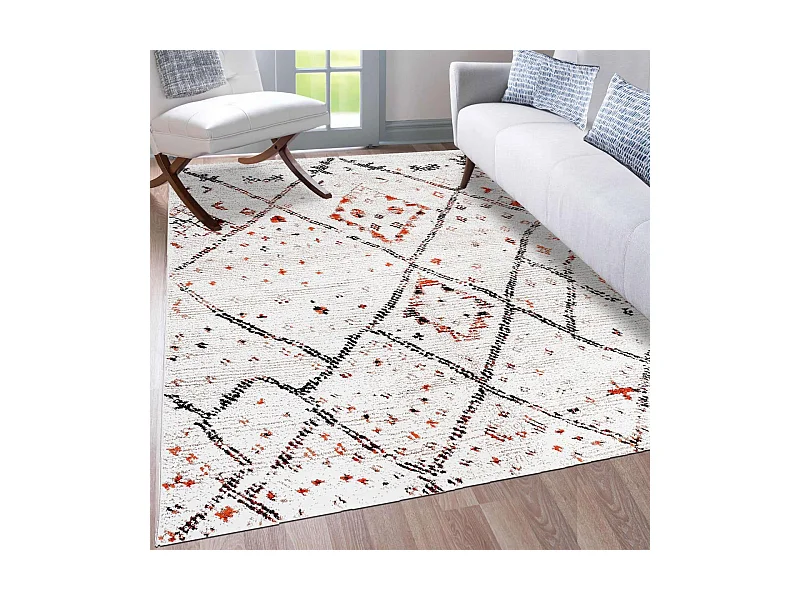 Tapis berbère carré 160X160 tissé motifs tribaux LYN8 MORA crème