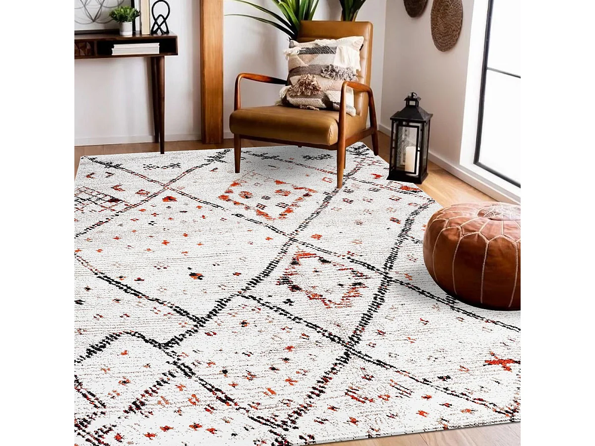 Tapis berbère carré 160X160 tissé motifs tribaux LYN8 MORA crème