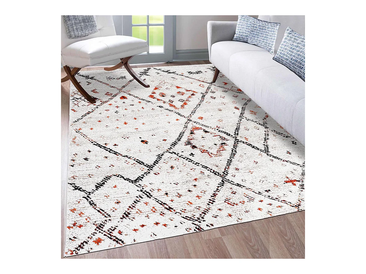Tapis berbère carré 160X160 tissé motifs tribaux LYN8 MORA crème