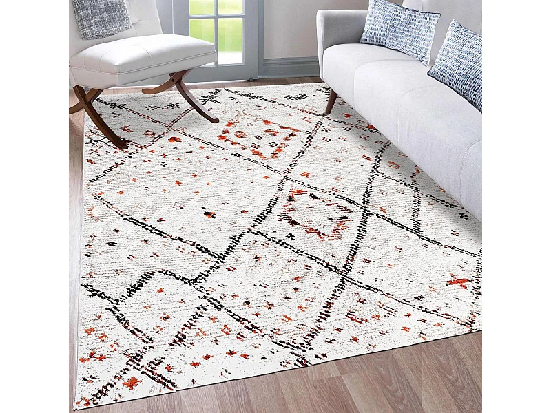 Tapis berbère carré 160X160 tissé motifs tribaux LYN8 MORA crème