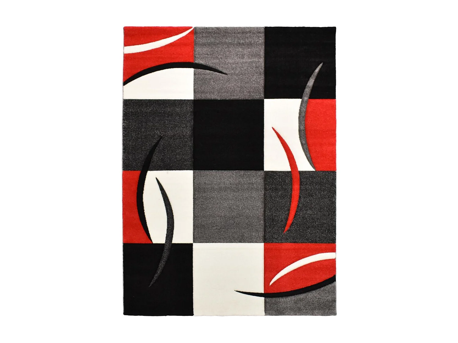 tapis chambre Ø100cm tissé bleu rond motif damier LYN8 COMMA