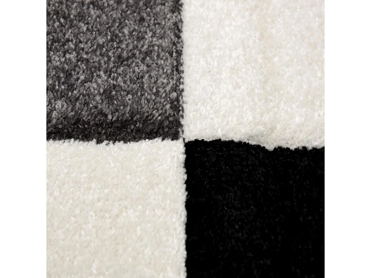 tapis chambre Ø100cm tissé bleu rond motif damier LYN8 COMMA