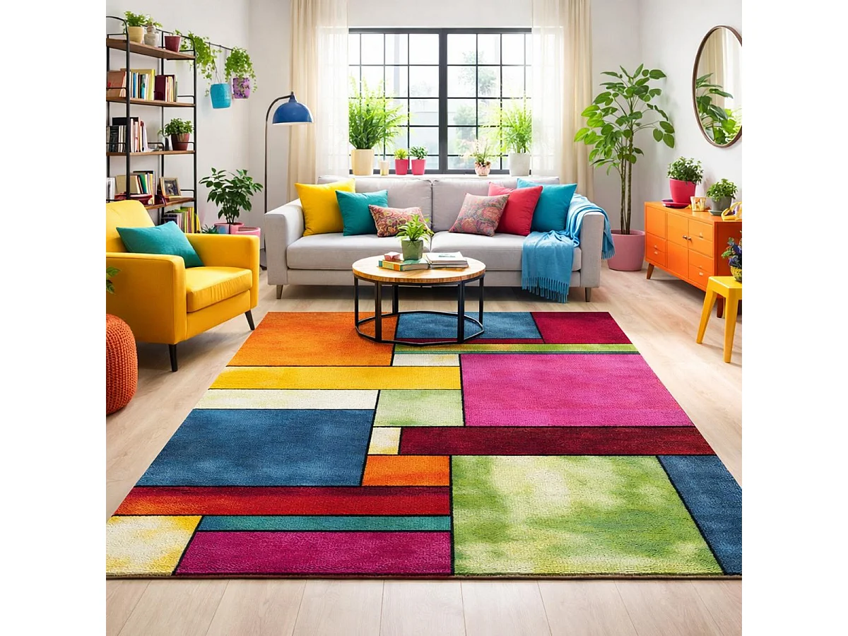 tappeto libreria 160x160 intrecciato motivo geometrico quadrato multicolore GEOME