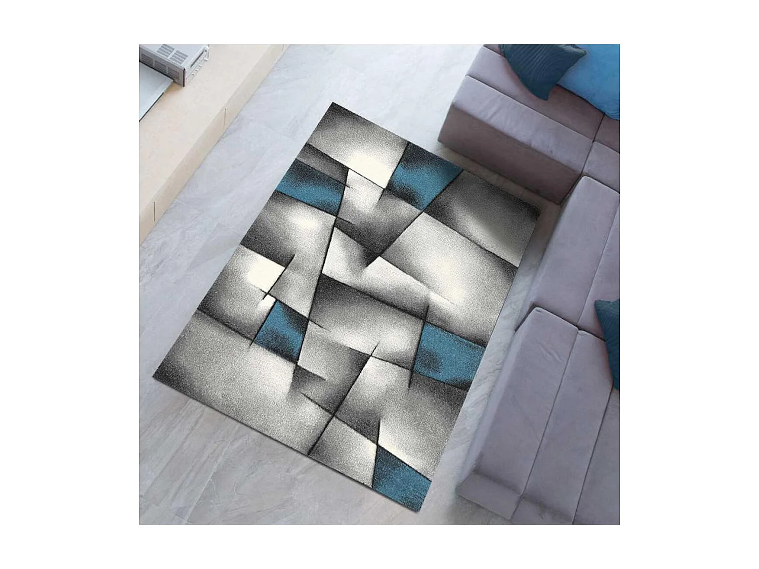 tapis open space 280x380 tissé turquoise rectangle motif géométrique LYN8 ULTIMA