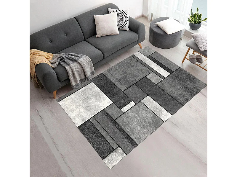 tapis couloir 40x60 tissé gris rectangle motif géométrique LYN8 GEOME