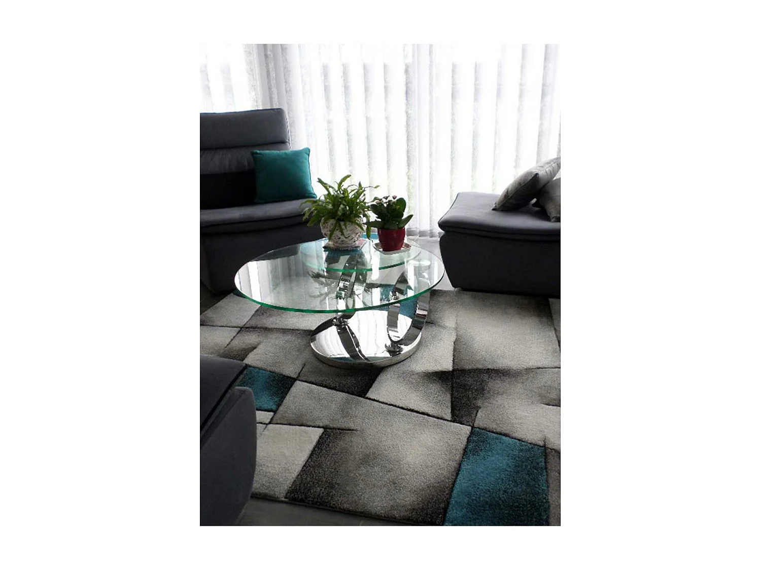 tapis entrée 40x60 tissé turquoise rectangle motif géométrique LYN8 ULTIMA