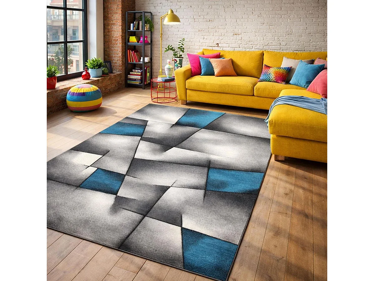 tappeto da ingresso 40x60 tessuto rettangolare turchese disegno geometrico ULTIMA