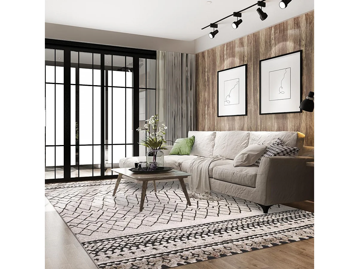 Tapis berbère 120x170 tissé motifs tribaux LYN8  MABAL crème