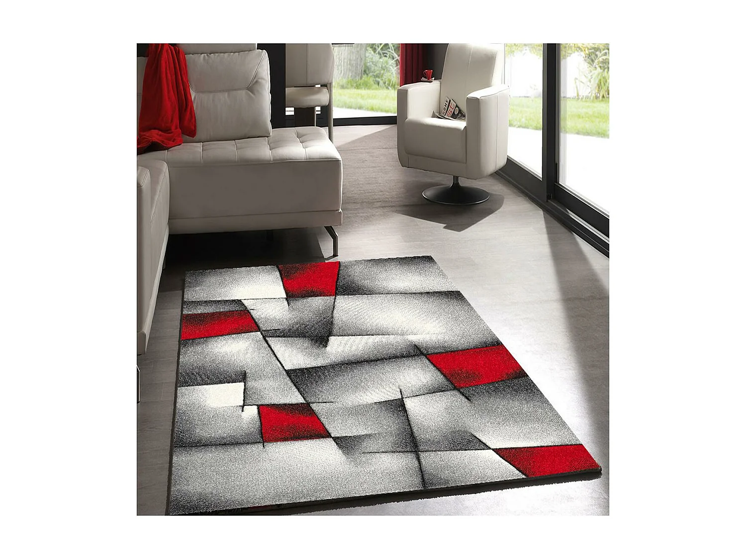 tapis open space 200x290 tissé rouge rectangle motif géométrique LYN8 ULTIMA