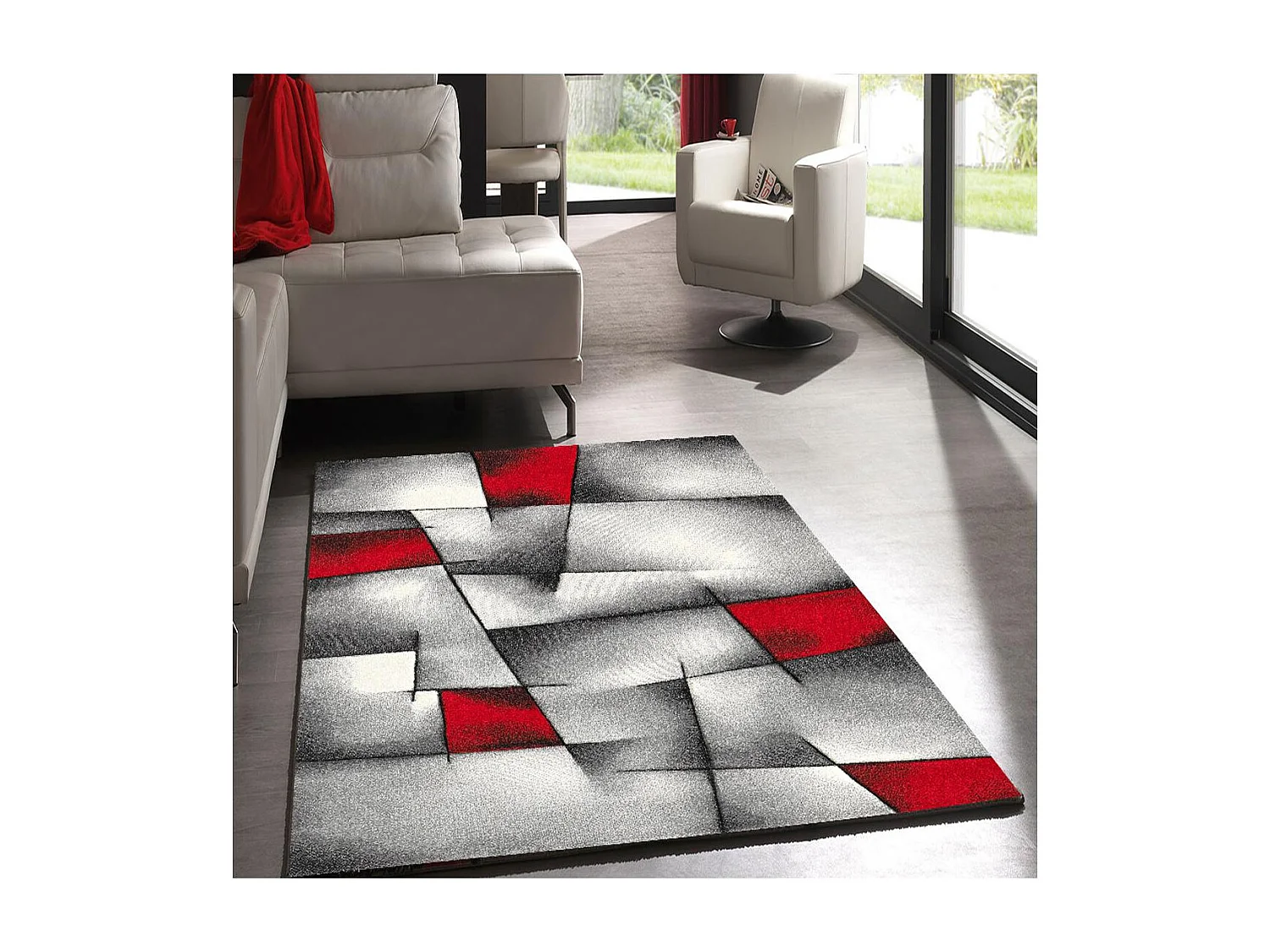 tapis open space 200x290 tissé rouge rectangle motif géométrique LYN8 ULTIMA
