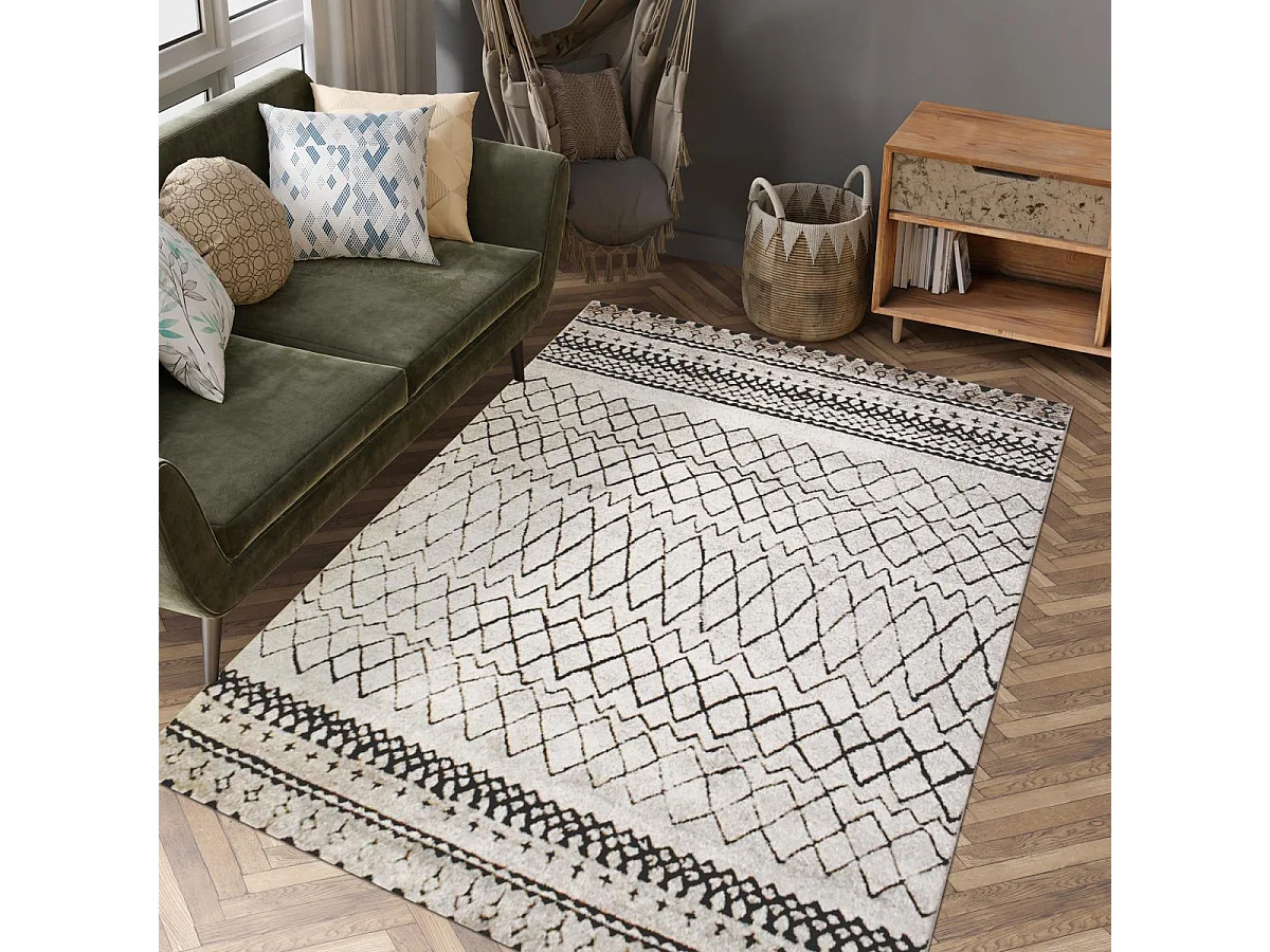 Tapis berbère 40x60 tissé motifs tribaux LYN8  MABAL crème