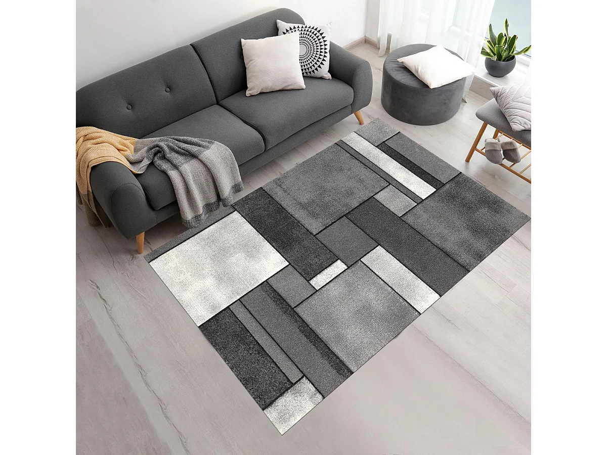 tapis salle de réception 160x230 tissé gris rectangle motif géométrique LYN8 GEOME