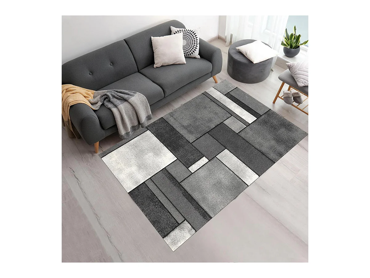 tapis bibliothèque 120x170 tissé gris rectangle motif géométrique LYN8 GEOME