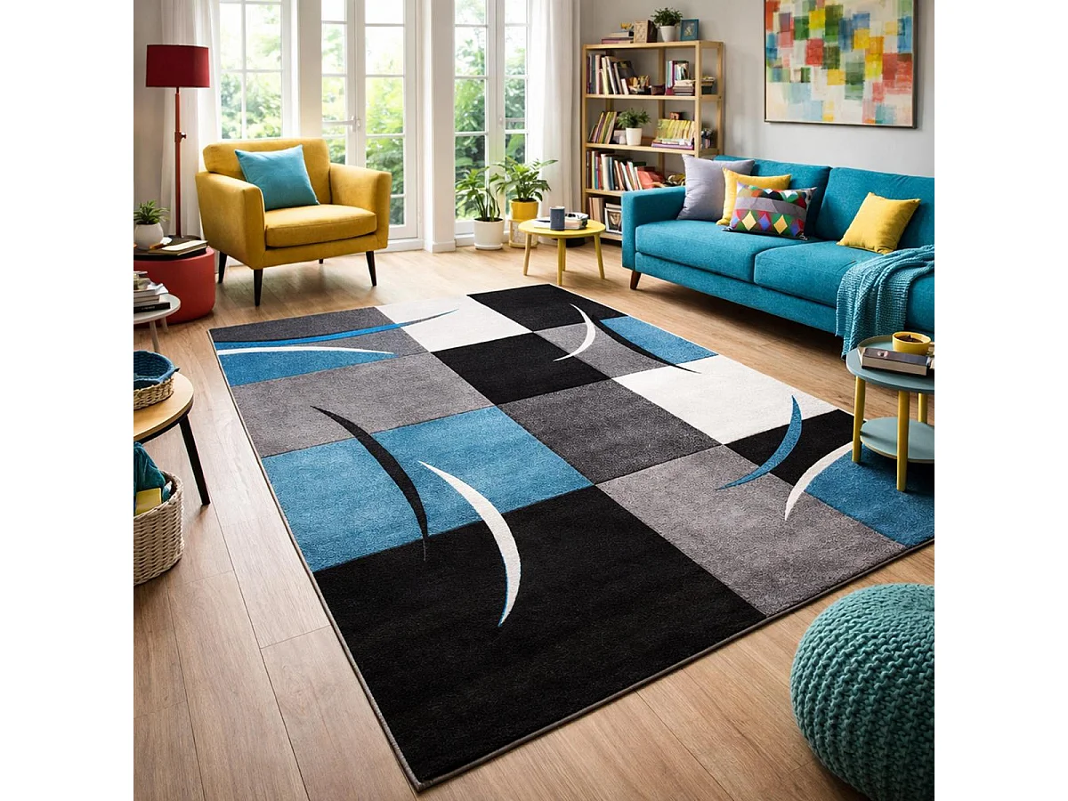 tappeto libreria 160x160 tessuto motivo scacchiera quadrato blu COMMA