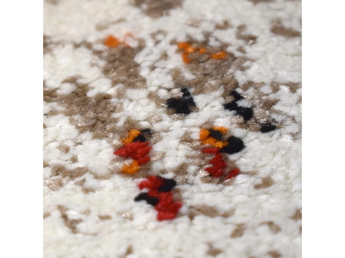 Tapis berbère rond Ø120cm tissé motifs tribaux LYN8 MORA crème