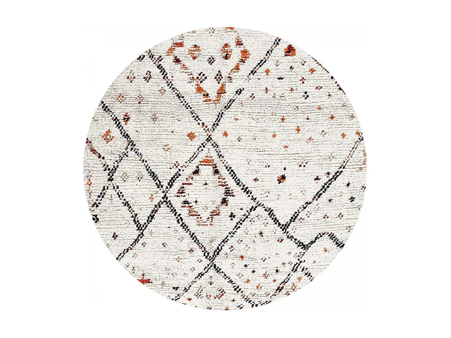 Tapis berbère rond Ø120cm tissé motifs tribaux LYN8 MORA crème