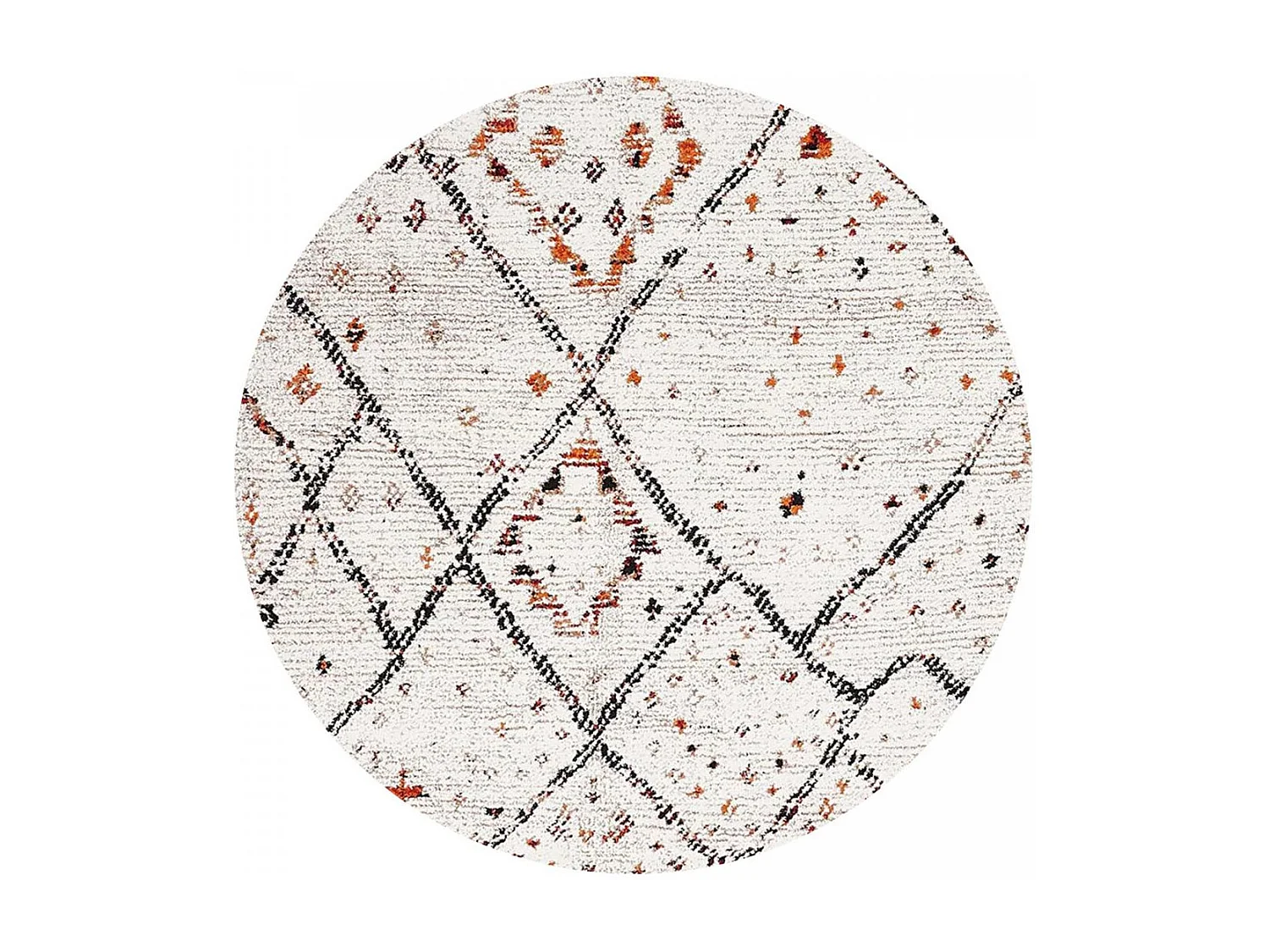 Tapis berbère rond Ø120cm tissé motifs tribaux LYN8 MORA crème