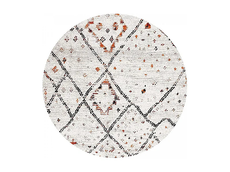 Tapis berbère rond Ø120cm tissé motifs tribaux LYN8 MORA crème