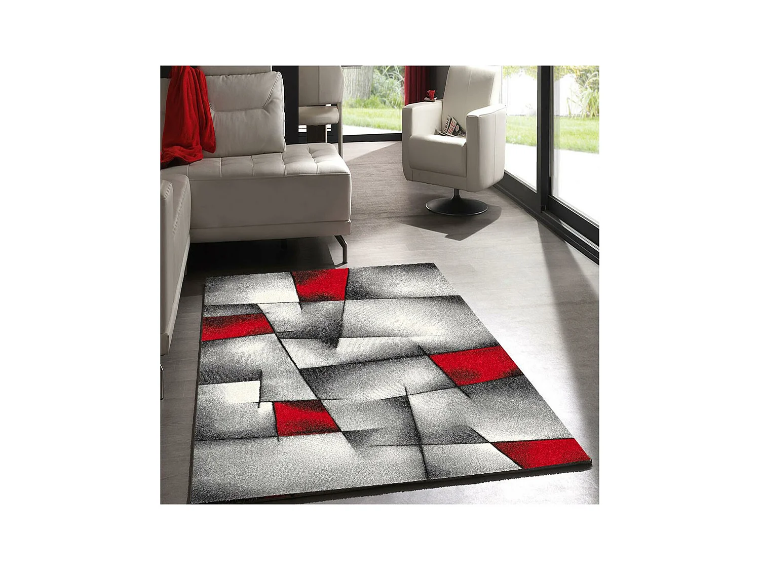 tapis salle à manger 120x170 tissé rouge rectangle motif géométrique LYN8 ULTIMA