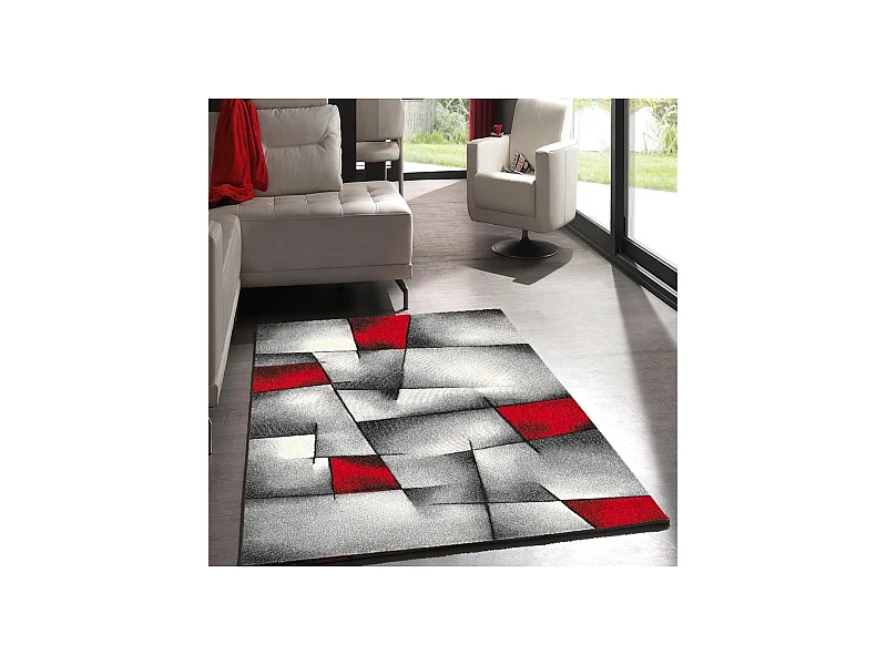 tapis accueil 140x140 tissé rouge carré motif géométrique LYN8 ULTIMA