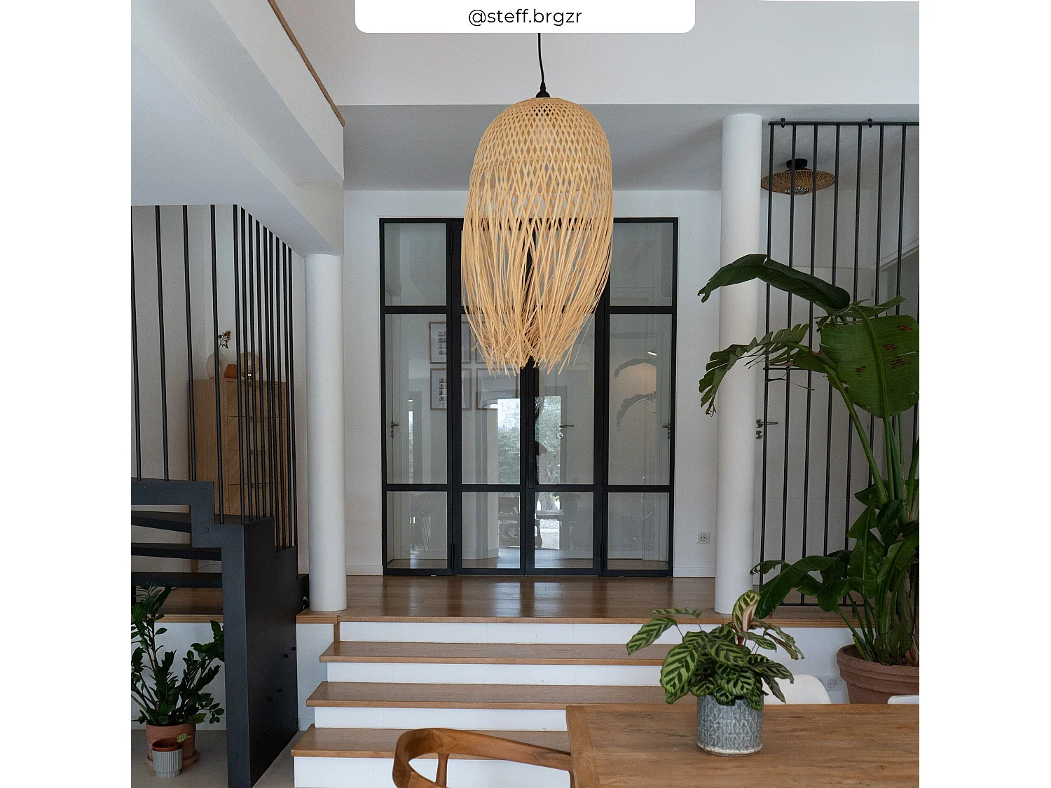 Lámpara colgante de bambú natural y metal - Dorva