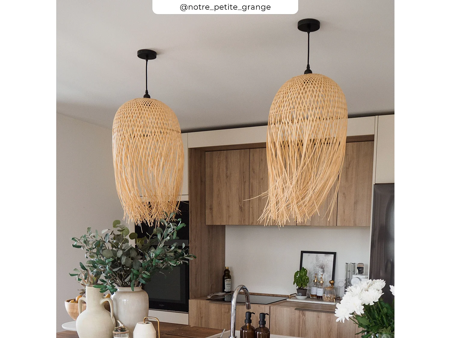 Lámpara colgante de bambú natural y metal - Dorva