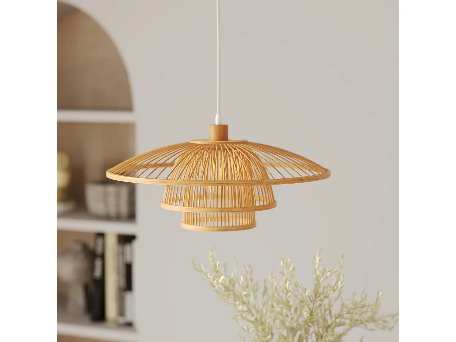 Lámpara de techo de bambú natural y metal D50 cm - Mirabel