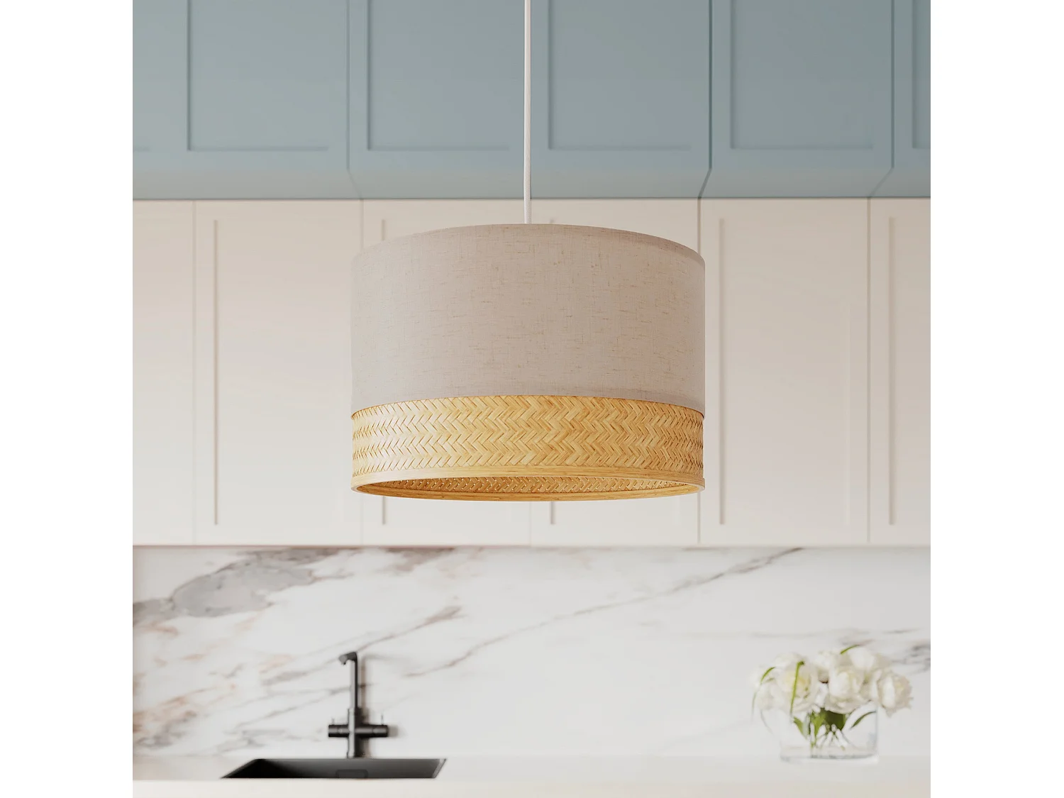 Suspension en bambou naturel, papier et métal D40 cm - Baikal