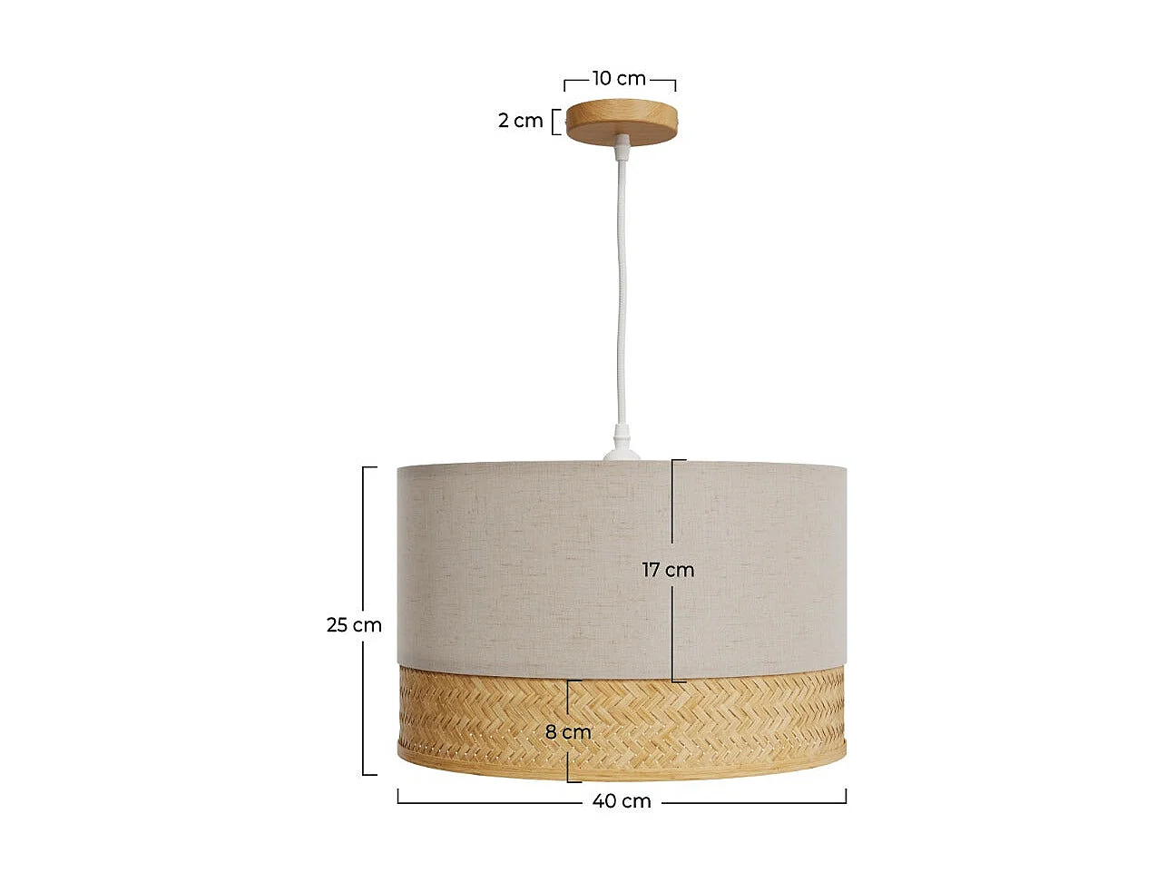 Suspension en bambou naturel, papier et métal D40 cm - Baikal