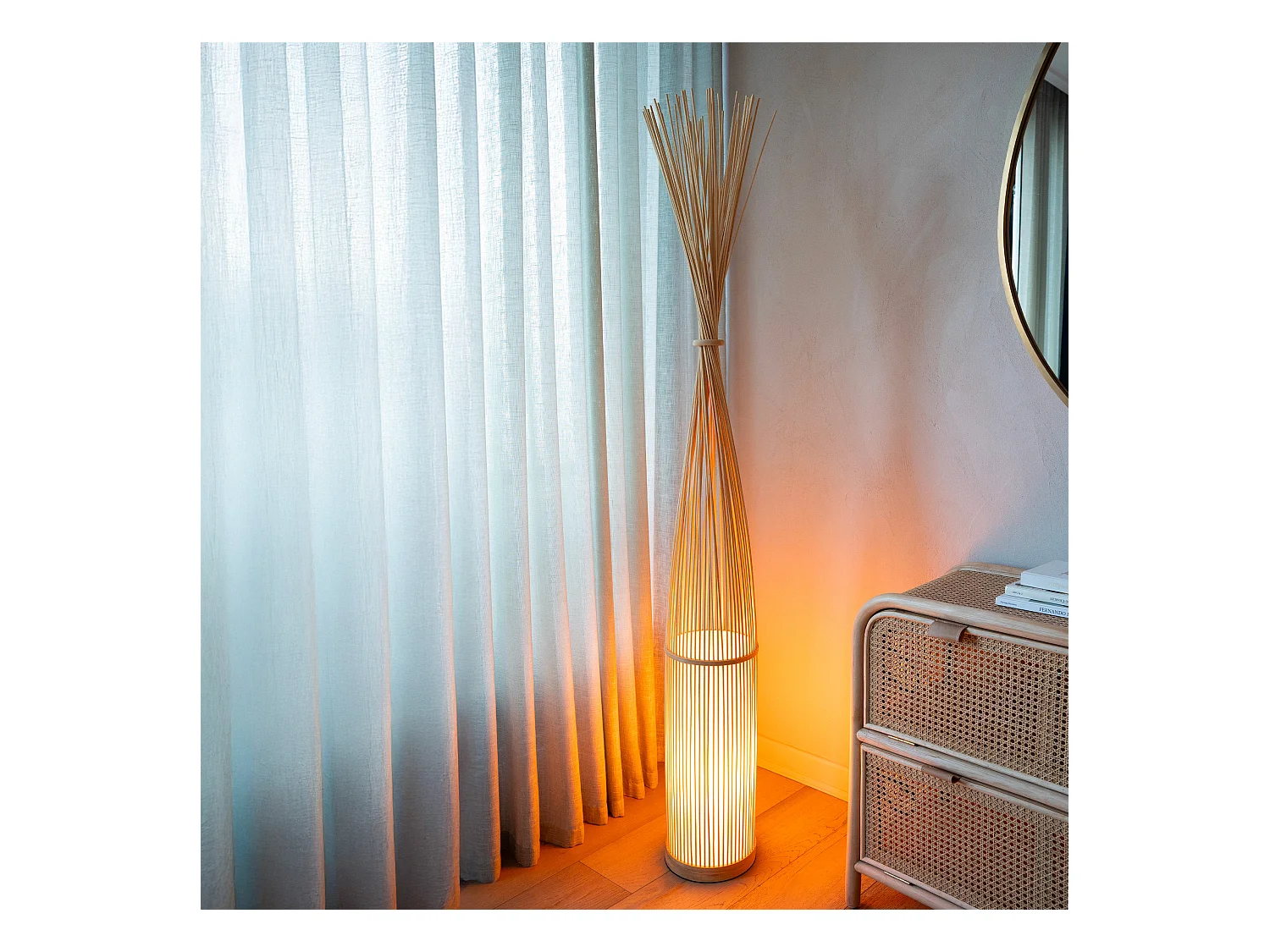 Lámpara de pie de bambú natural - Huron