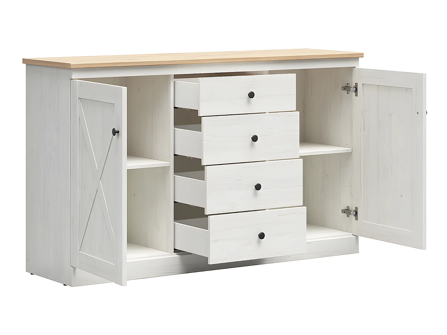 Buffet 2 portes 4 tiroirs Victoria Blanc et Bois