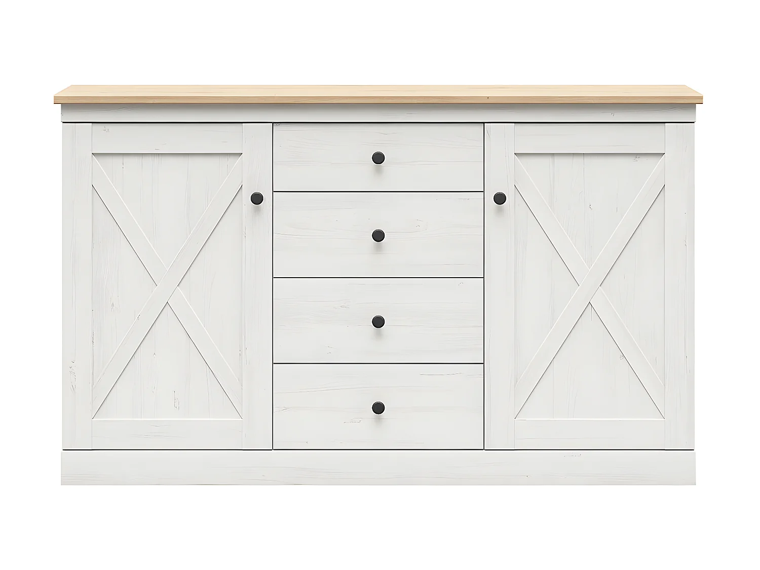 Buffet 2 portes 4 tiroirs Victoria Blanc et Bois