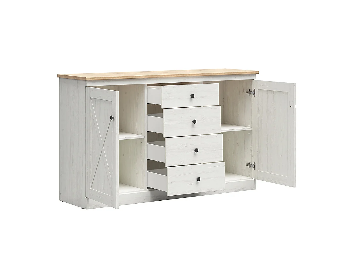 Victoria vit och trä 2-dörrars sideboard med 4 lådor