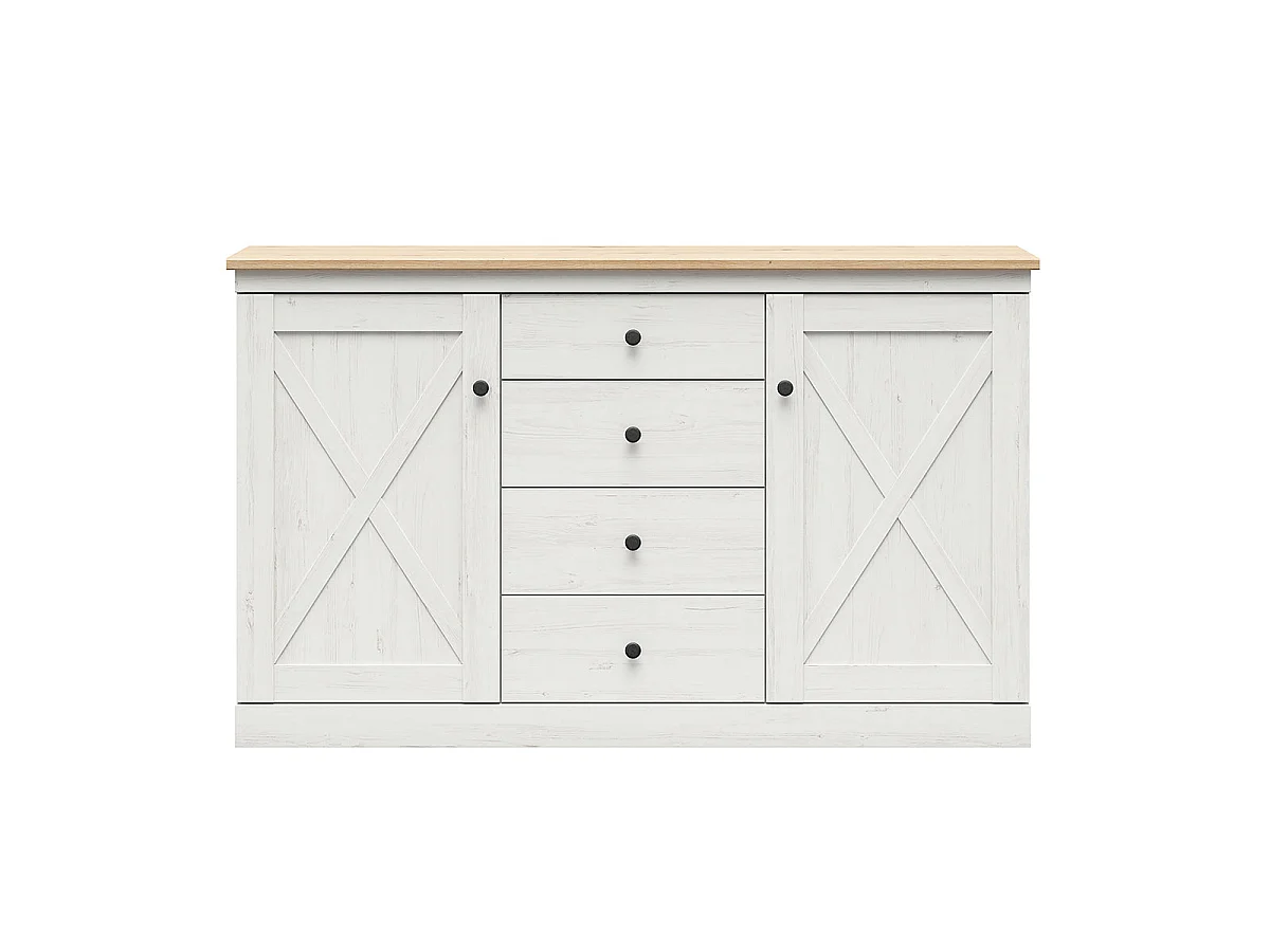 Victoria vit och trä 2-dörrars sideboard med 4 lådor