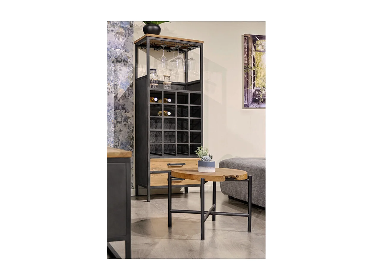 Meuble de bar en teck recyclé et métal gris foncé effet vieilli - LOFT