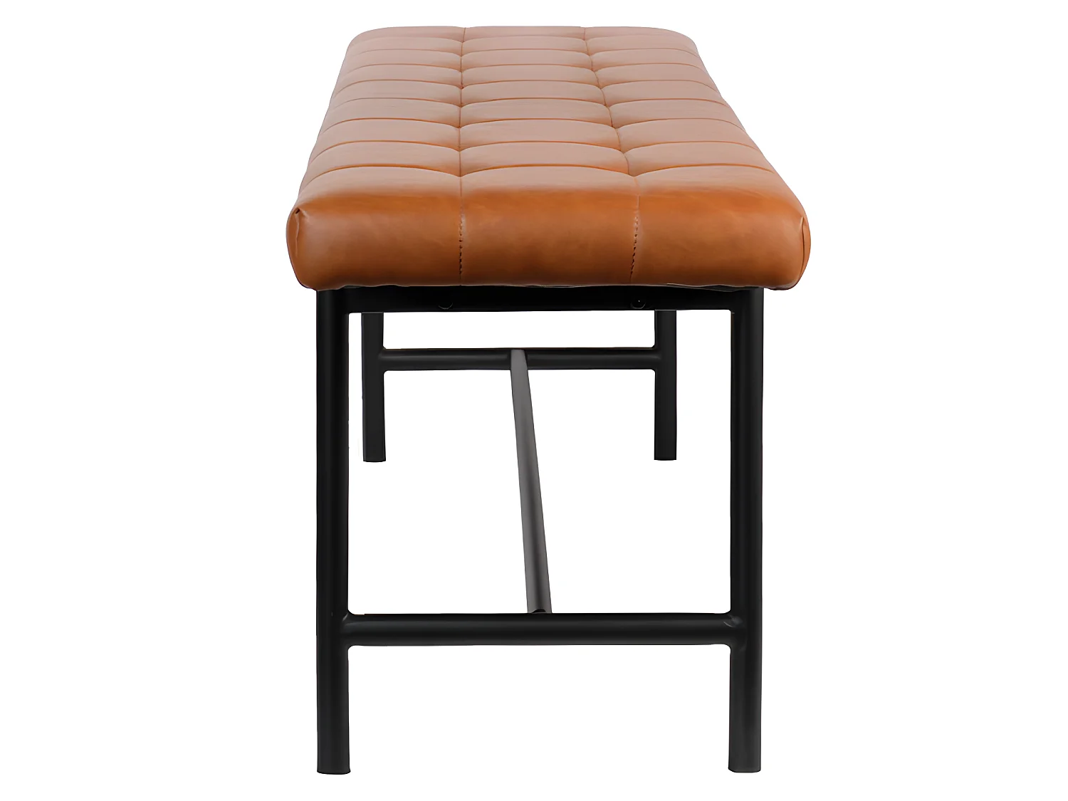 Banc vintage 160 cm en simili marron et pieds métal noir - MORO 8671